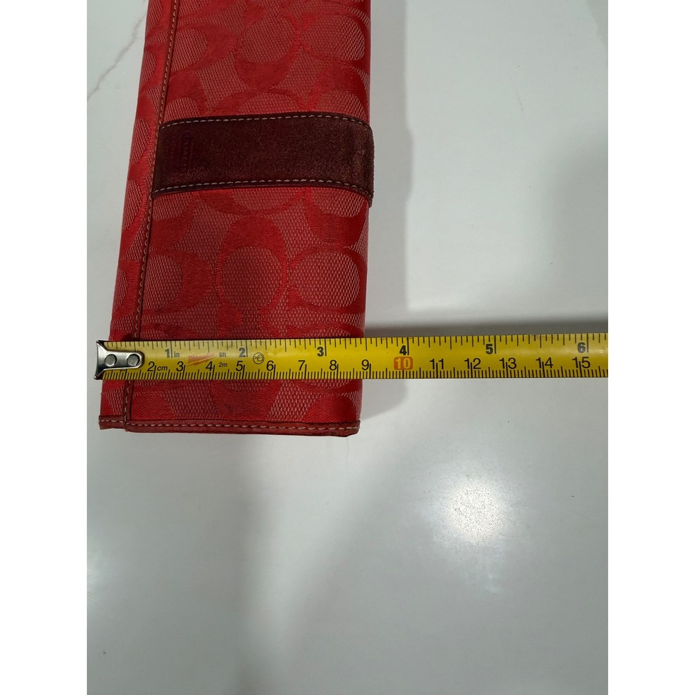 Coach Signature Jacquard Red Suede Stripe Long Tri-Fold Wallet Monogram Canvas - Picture 8 of 13